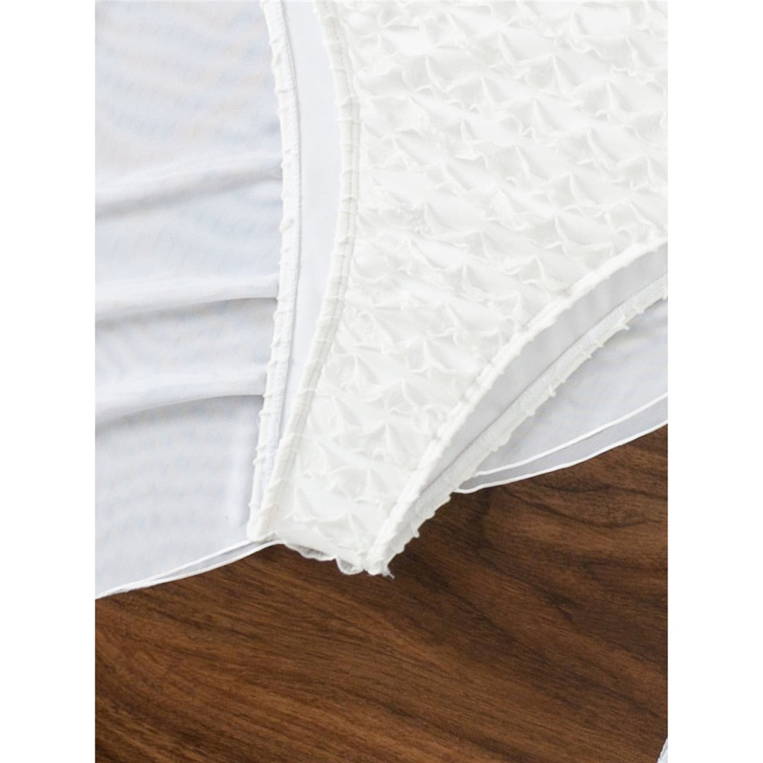 White Wrinkled Halter Cut Out Monokini