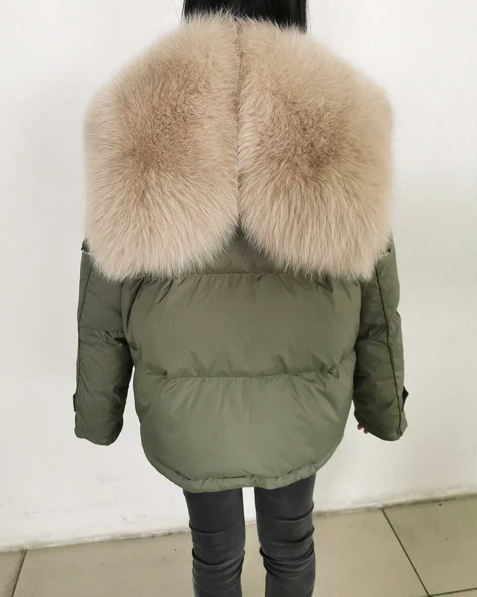 Losse Duck Down Real Fox Fur Collar Parka Puffer Coats