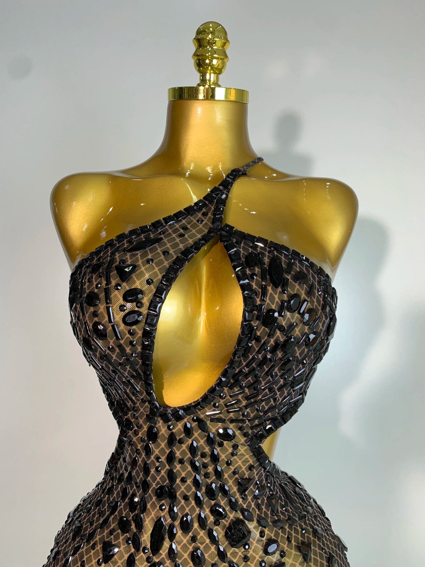 Rhinestone Hollow Backless Mesh Mini Dresses