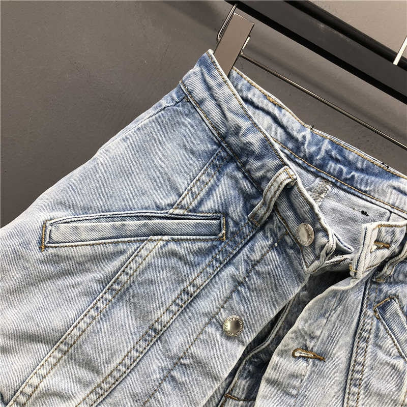High Waist Open Button Skirt Denim Shorts
