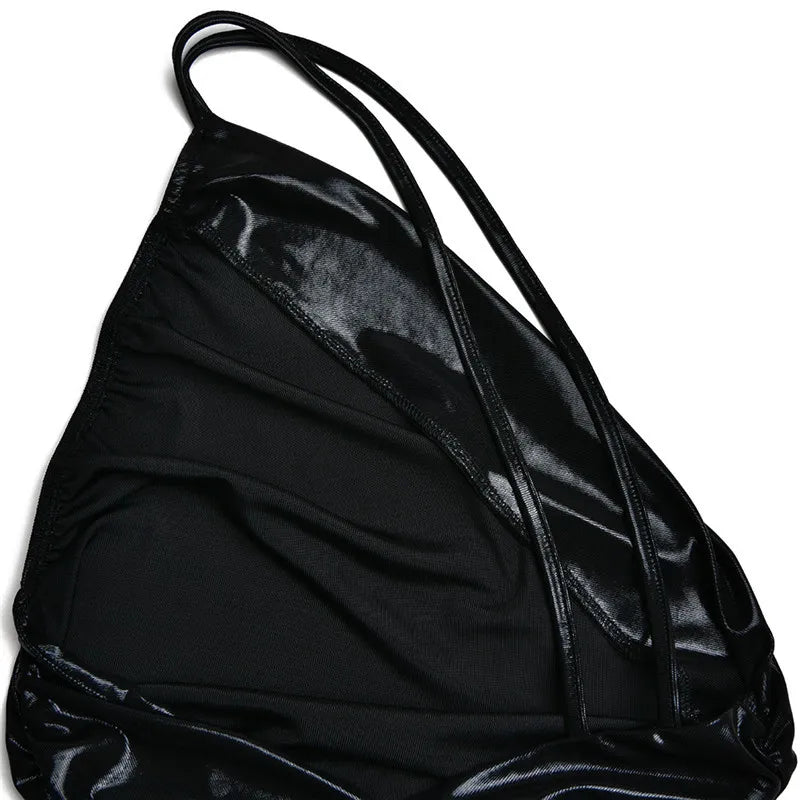 Metallic One Shoulder Ruched Maxi Dresses