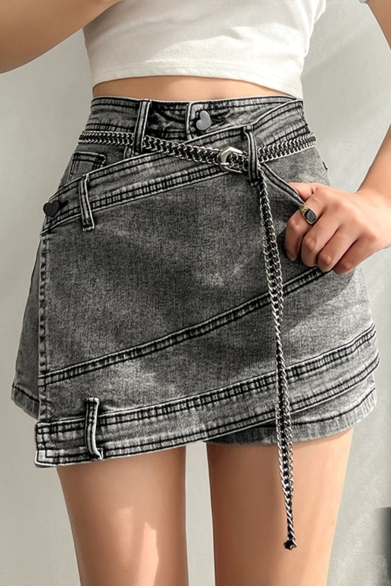 High Waist Irregular Skirts Denim Shorts
