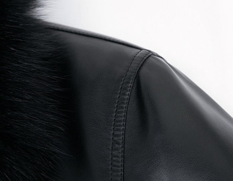 Genuine Leather Duck Down Coat Big Real Fur Collar