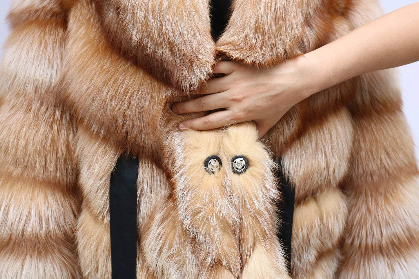 Real Fur Coat Batwing Sleeve Hooded