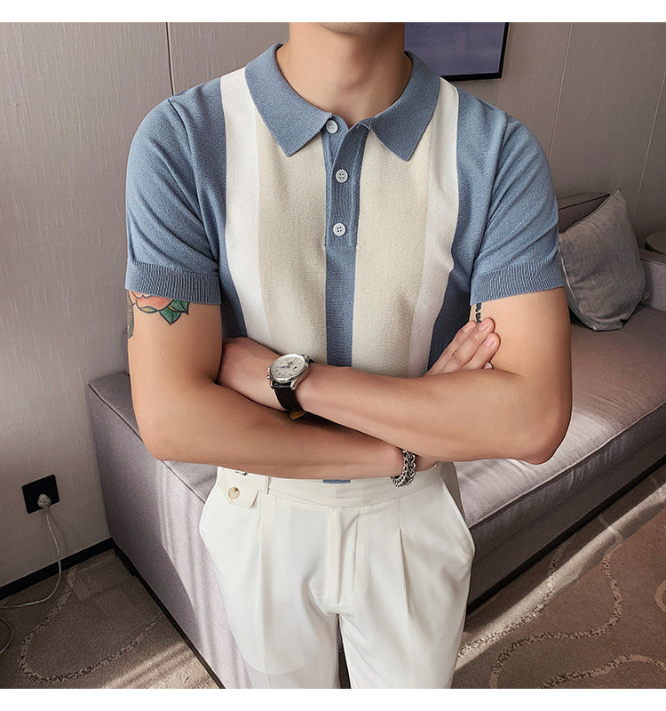 Knit Contrast Stripe Short Sleeve POLO Shirts