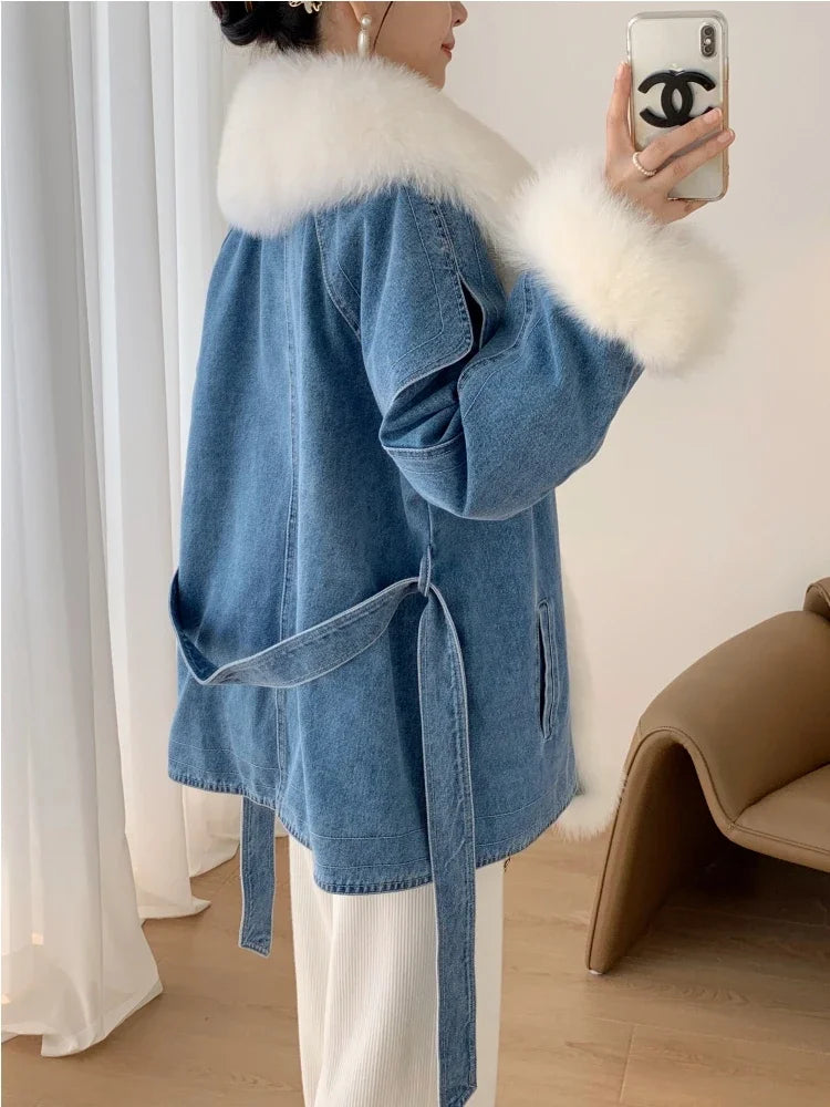 Fox Fur Collar Goose Down Liner Denim Jackets