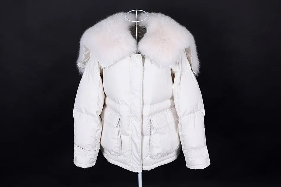 Losse Duck Down Real Fox Fur Collar Parka Puffer Coats