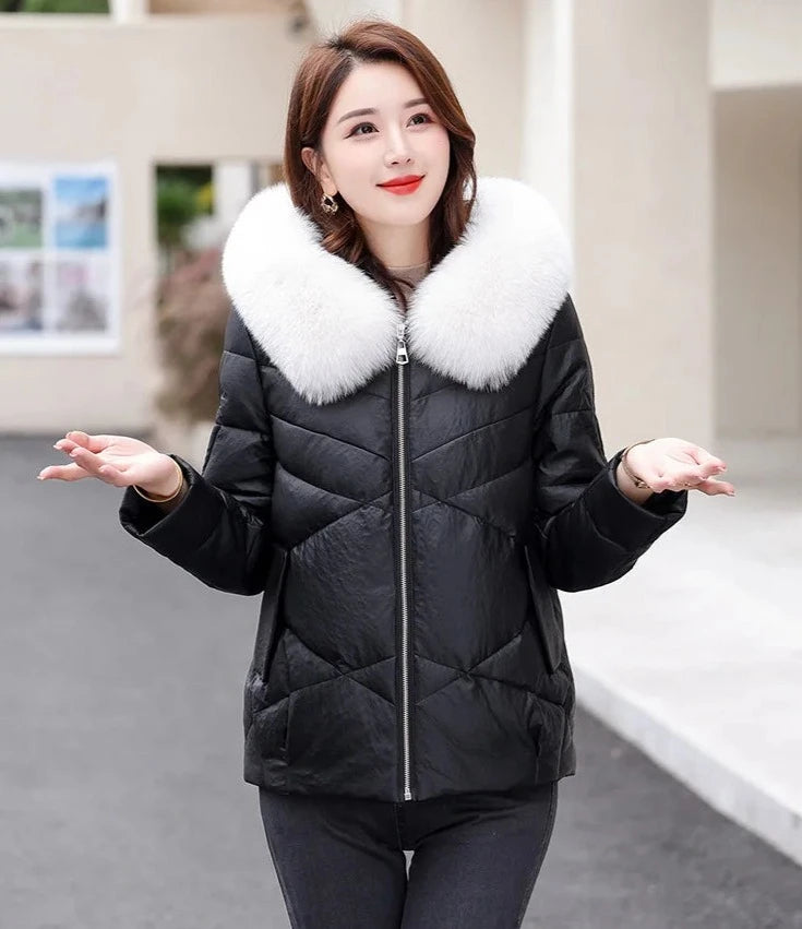 Leather Jackets Duck Down Hooded Real Fur
