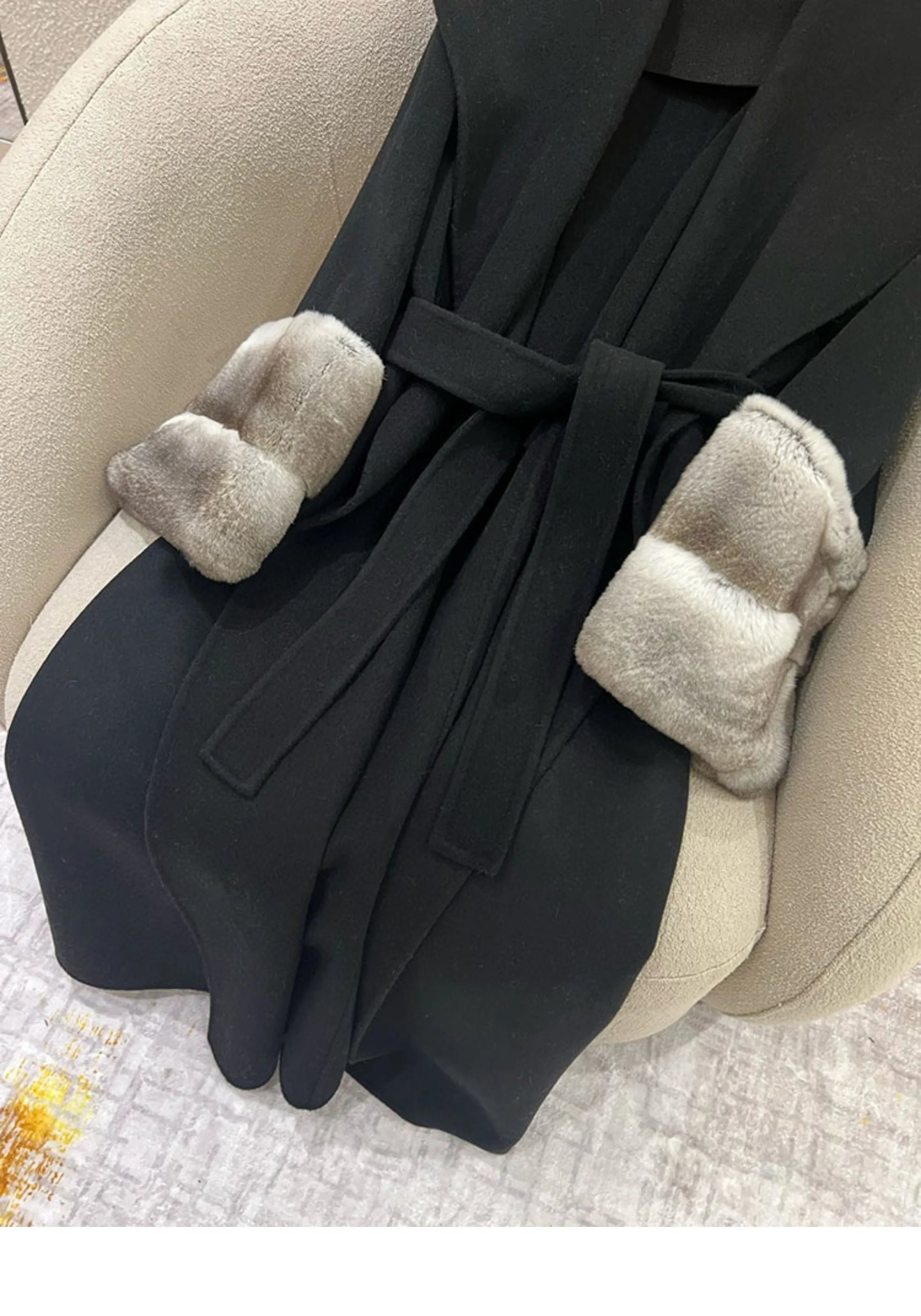 Long Cashmere Coats Real Fur Cuff