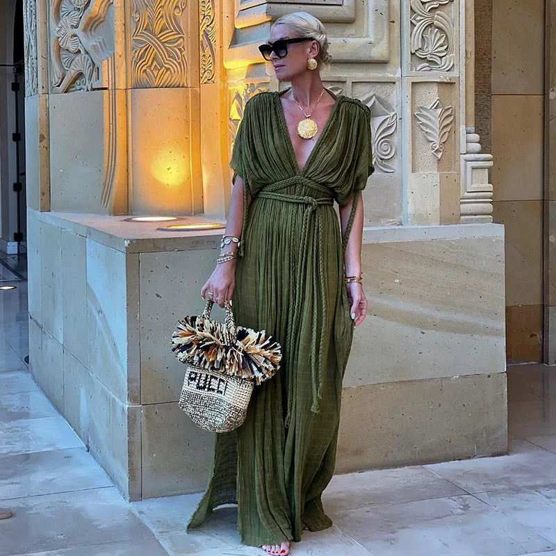V Neck Boho Summer Maxi Dresses