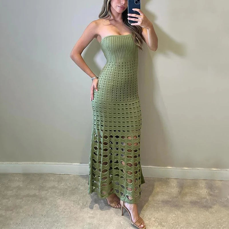Knitted See Through Hollow Maxi Dresses