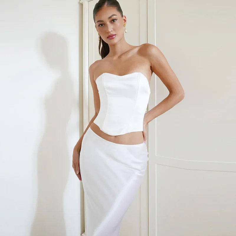 Corset Style Crop Top & Long Skirt Sets
