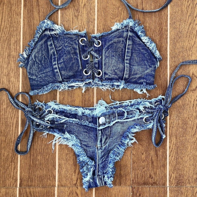 Sleeveless Denim Crop Top + Denim Shorts