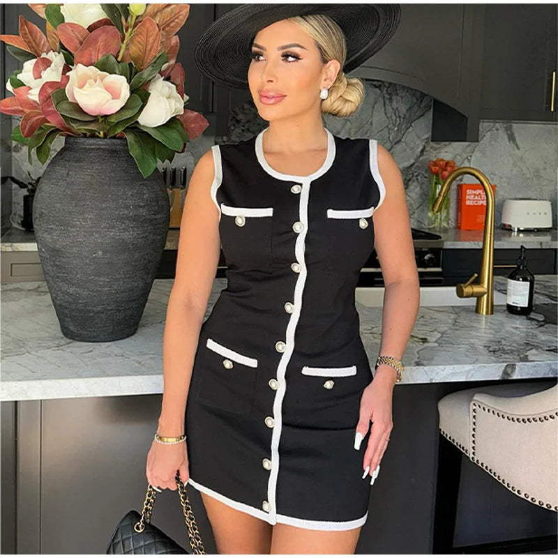 Knitted Sleeveless Button Up Long Dresses