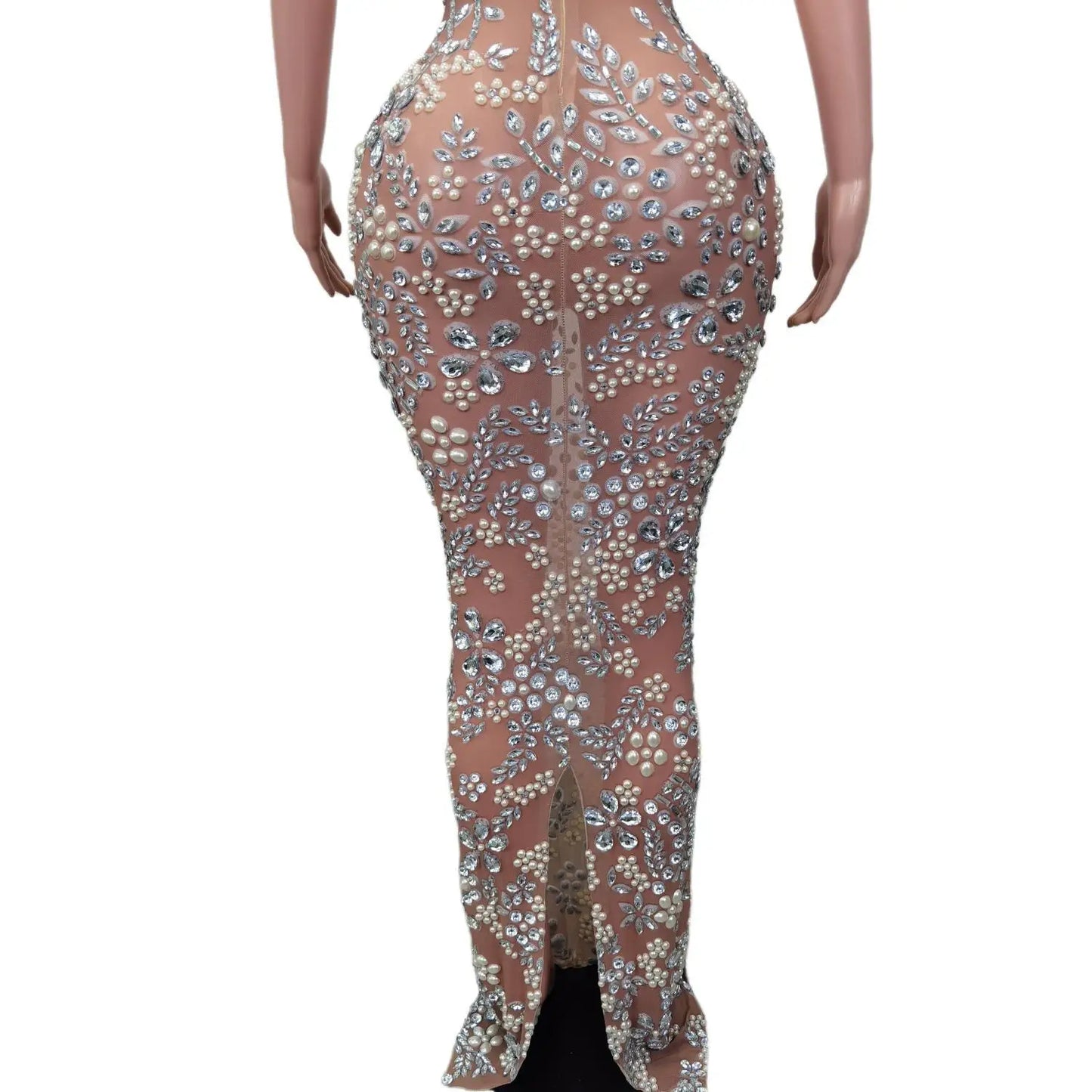 Rhinestone Sleeveless Sheer Floor Length Dress