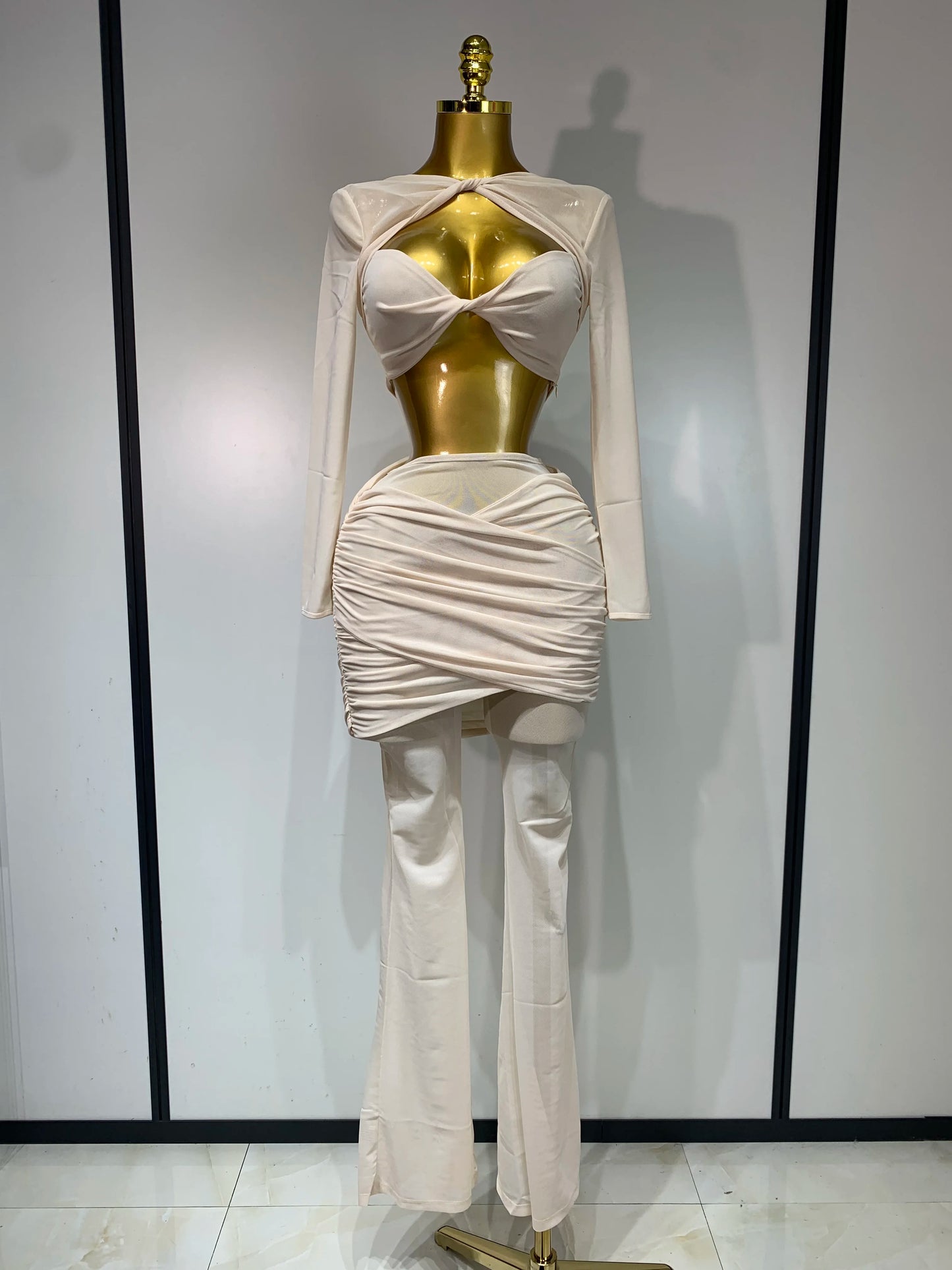 Mesh See Through Long Sleeves Pant Sets