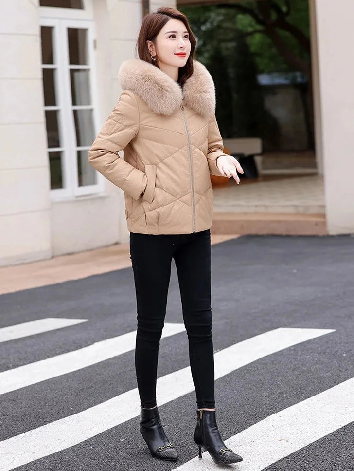 Leather Jackets Duck Down Hooded Real Fur