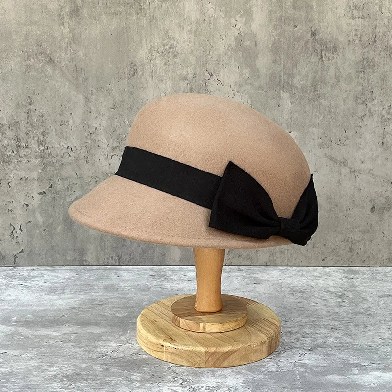 Elegant Bow Wool Equestrian Hat Vintage Style