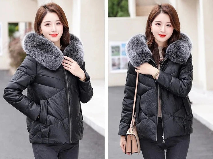 Leather Jackets Duck Down Hooded Real Fur