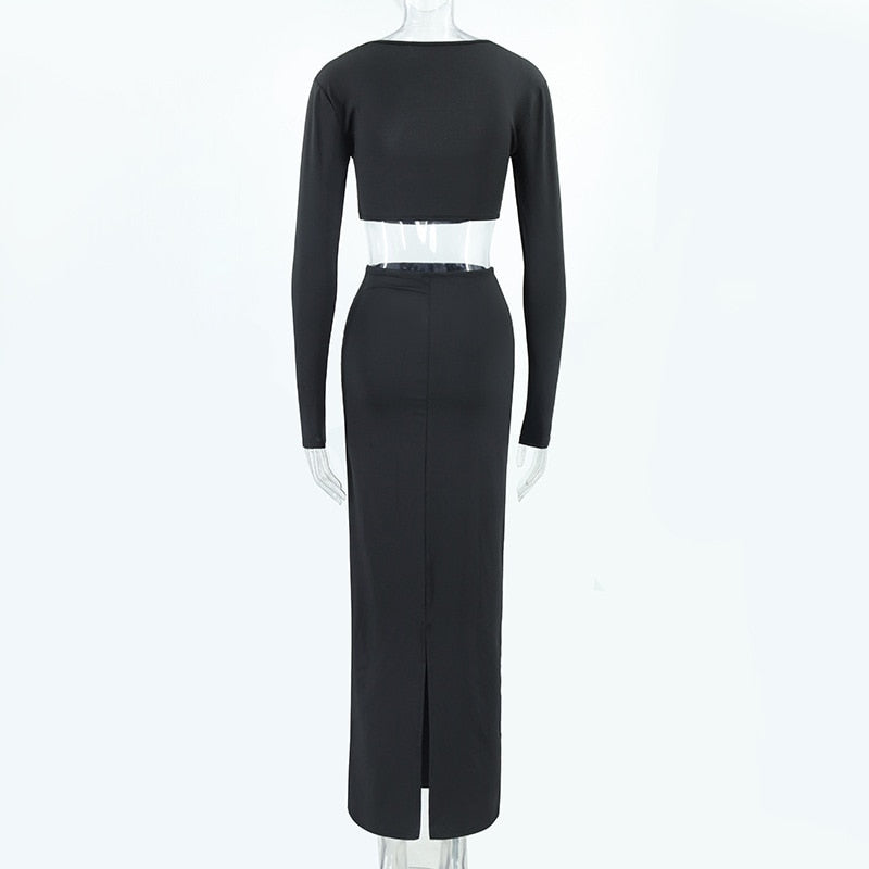 Square Collar Crop Top and Maxi Skirts Sets