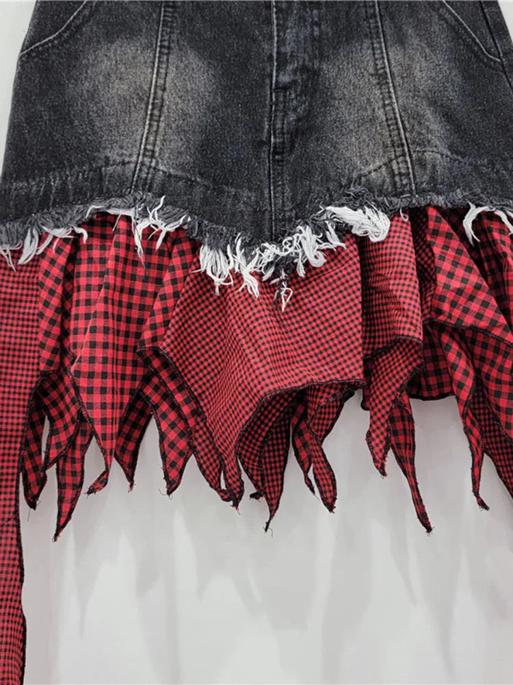 Denim Spliced Irregular Ruffles Mini Skirt