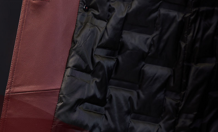 Genuine Leather Long Duck Down Coat Real Fur Collar