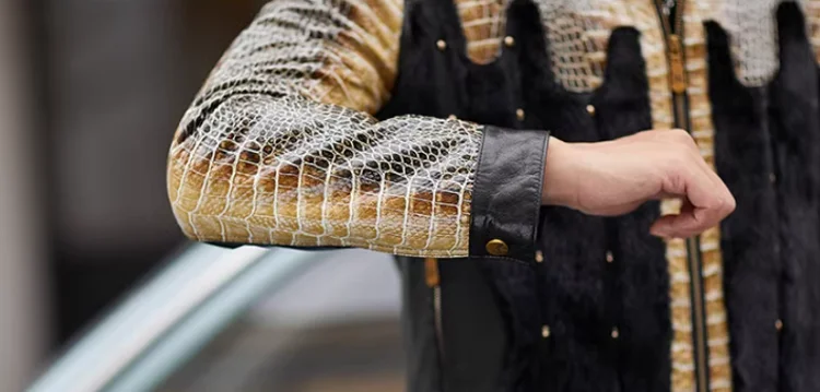 Genuine Leather Snake Pattern Real Mink Fur Coat