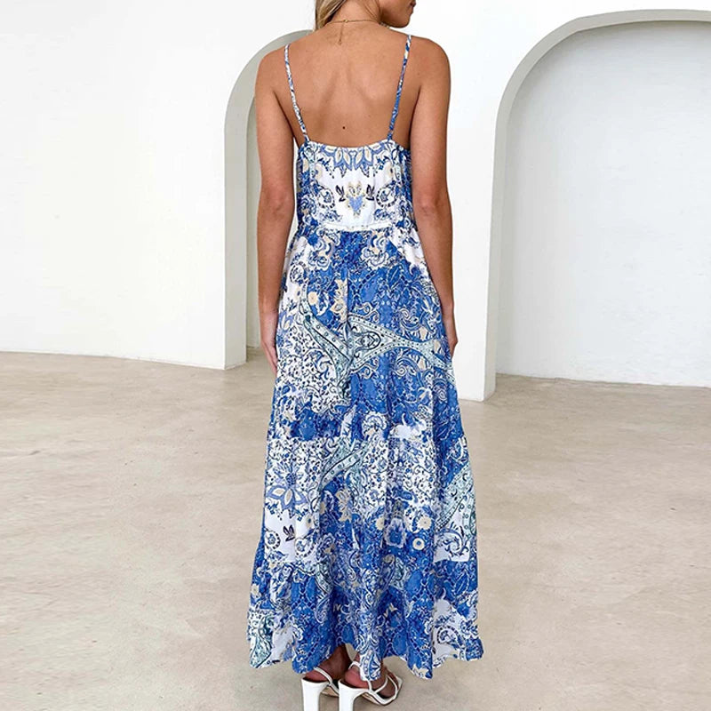 Floral Printed Loose Slip Maxi Dresses