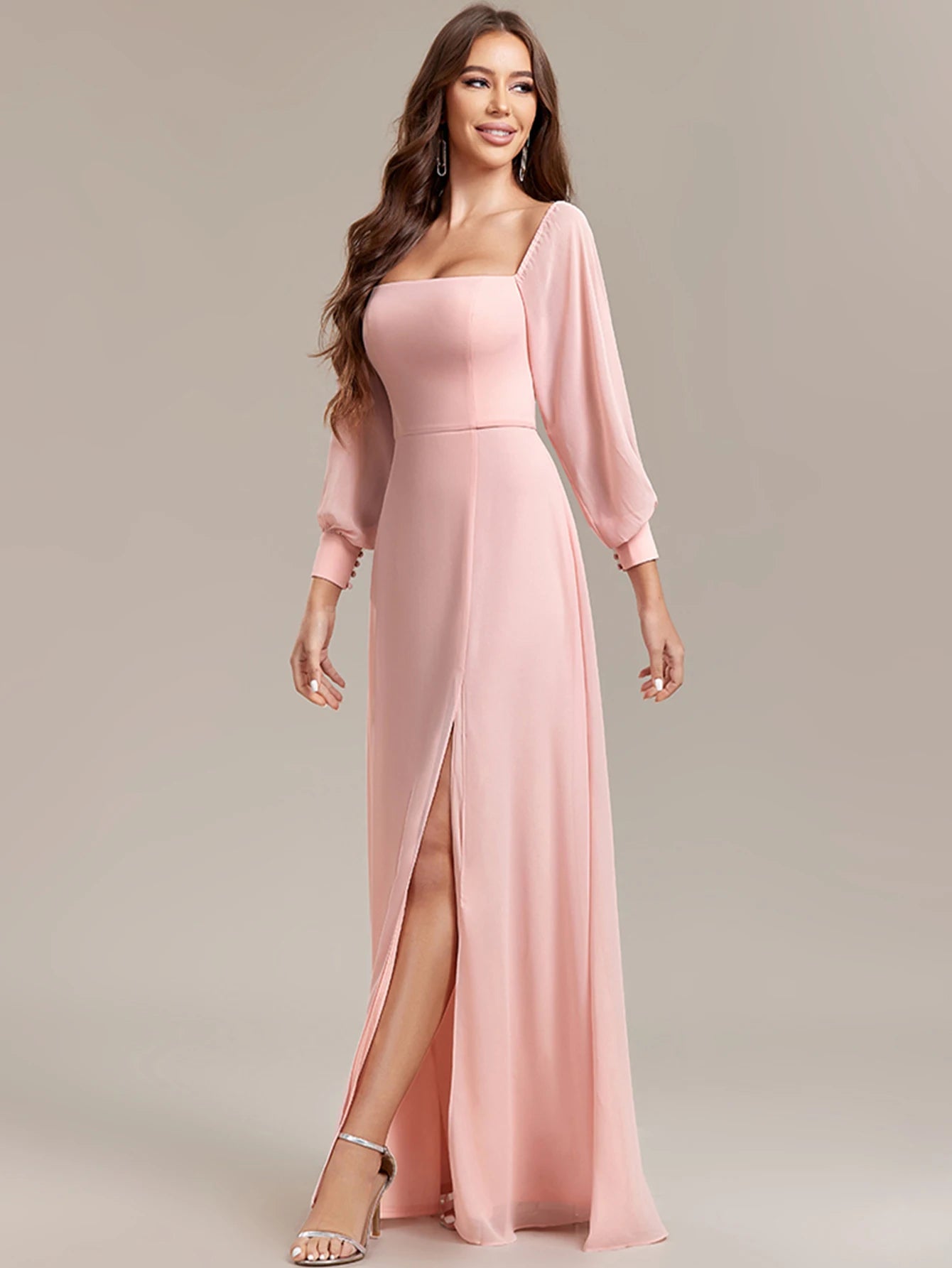 Pink Off Shoulder Chiffon Long Dress