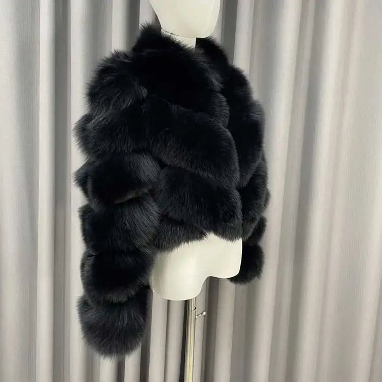 Pattern Cropped Real Fox Fur Coats