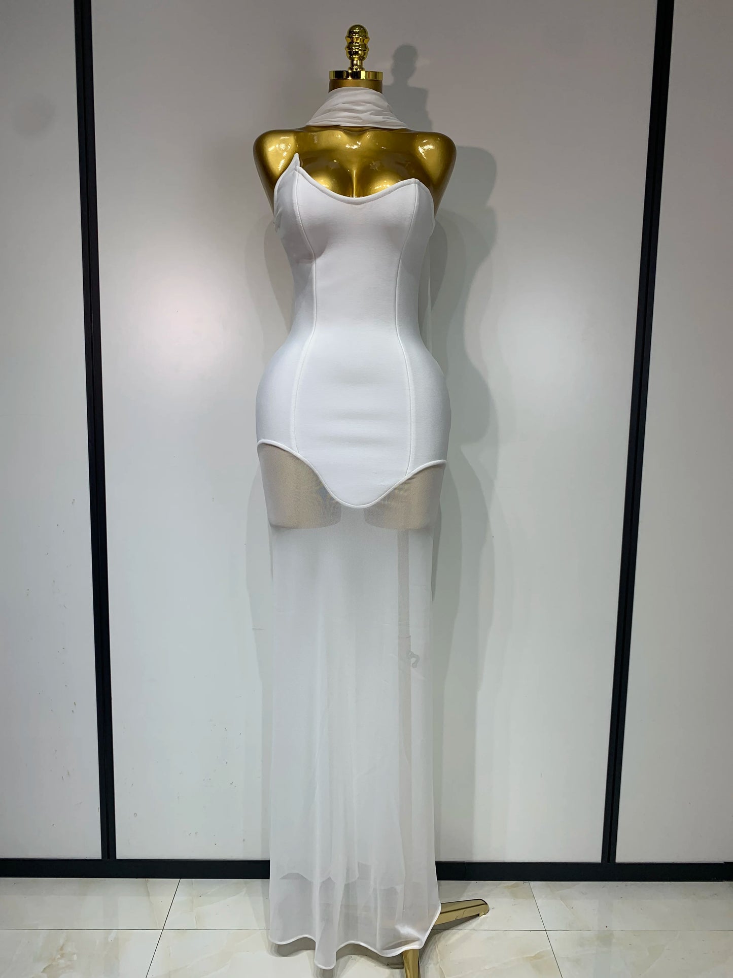 Strapless Backless Long Mesh Dresses