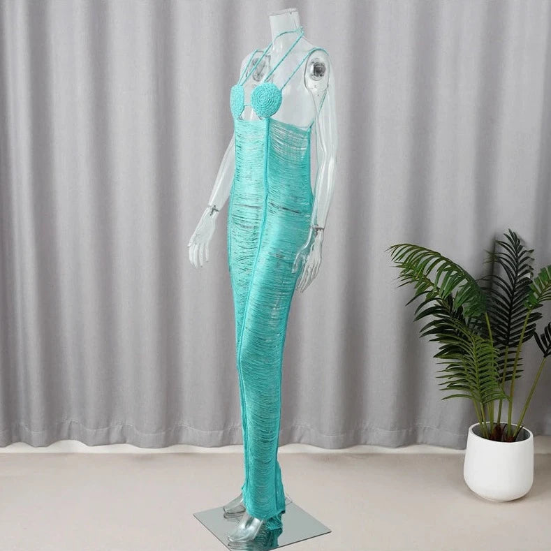 Hollow Halter Backless Sleeveless Long Dresses