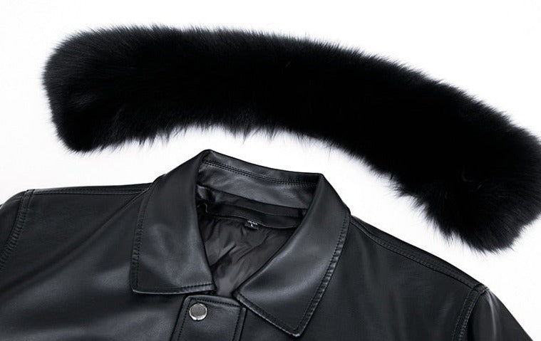 Genuine Leather Duck Down Coat Big Real Fur Collar