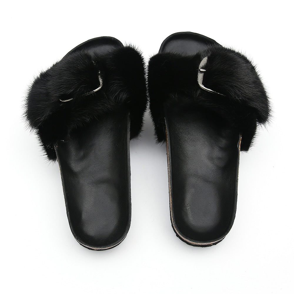 Real Mink Fur Slides Outdoor Flip Flops, Slippers