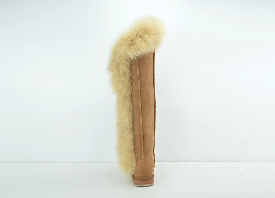 Genuine Leather Natural Side Fur Long Boots