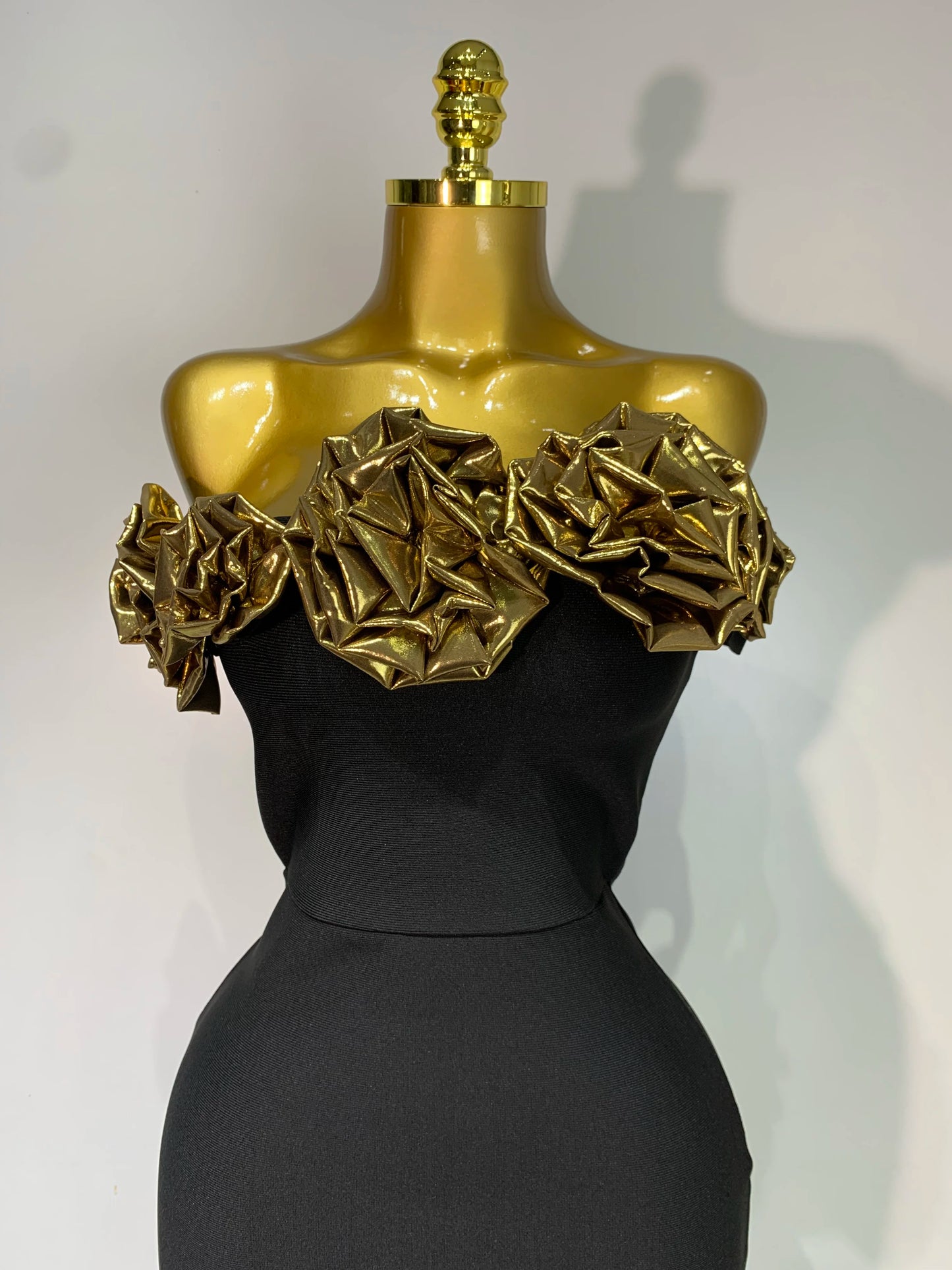 Gold 3D Flowers Sleeveless Long Dresses