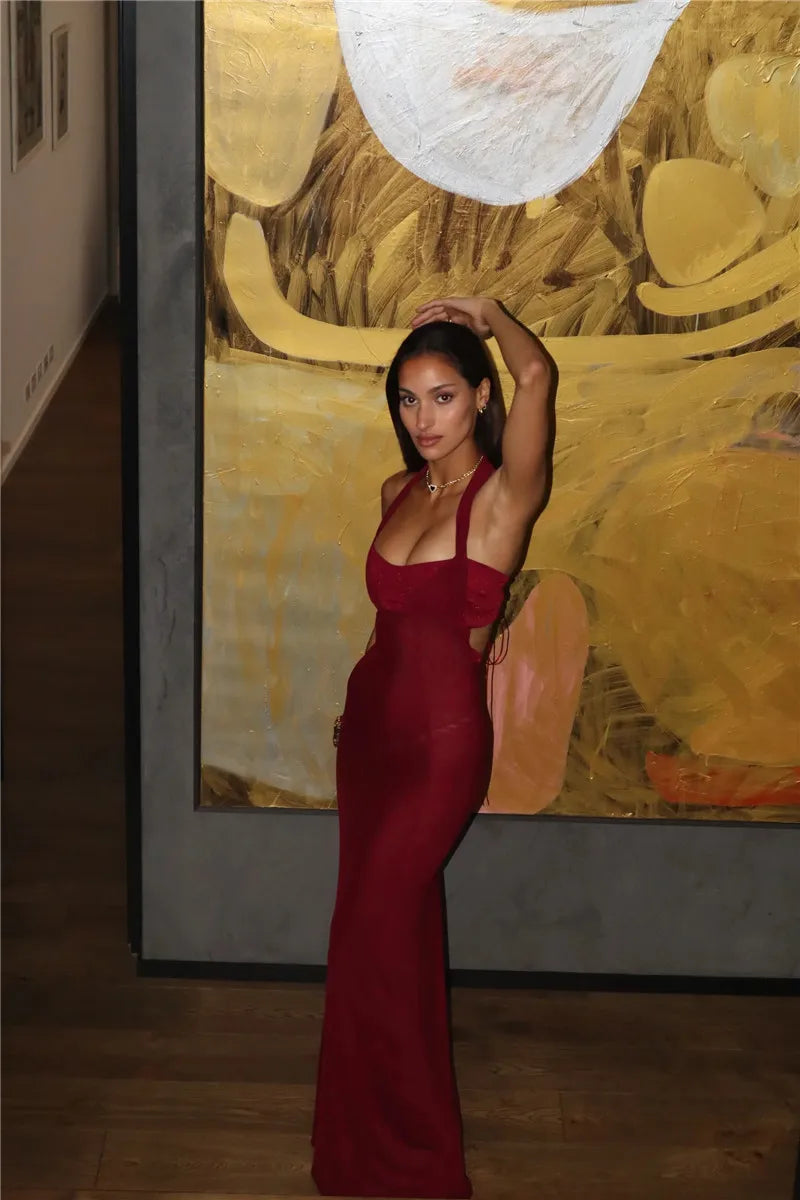 Sleeveless Backless Lace Up Maxi Dresses