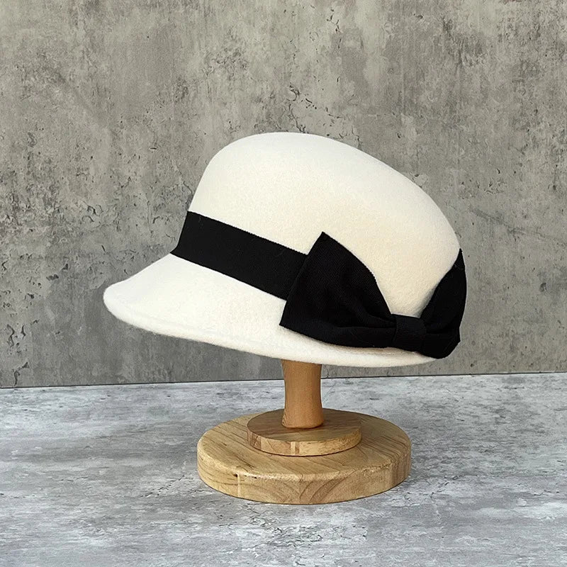 Elegant Bow Wool Equestrian Hat Vintage Style