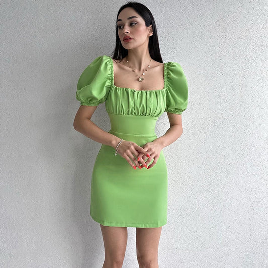 Puff Sleeve Backless Mini Dresses