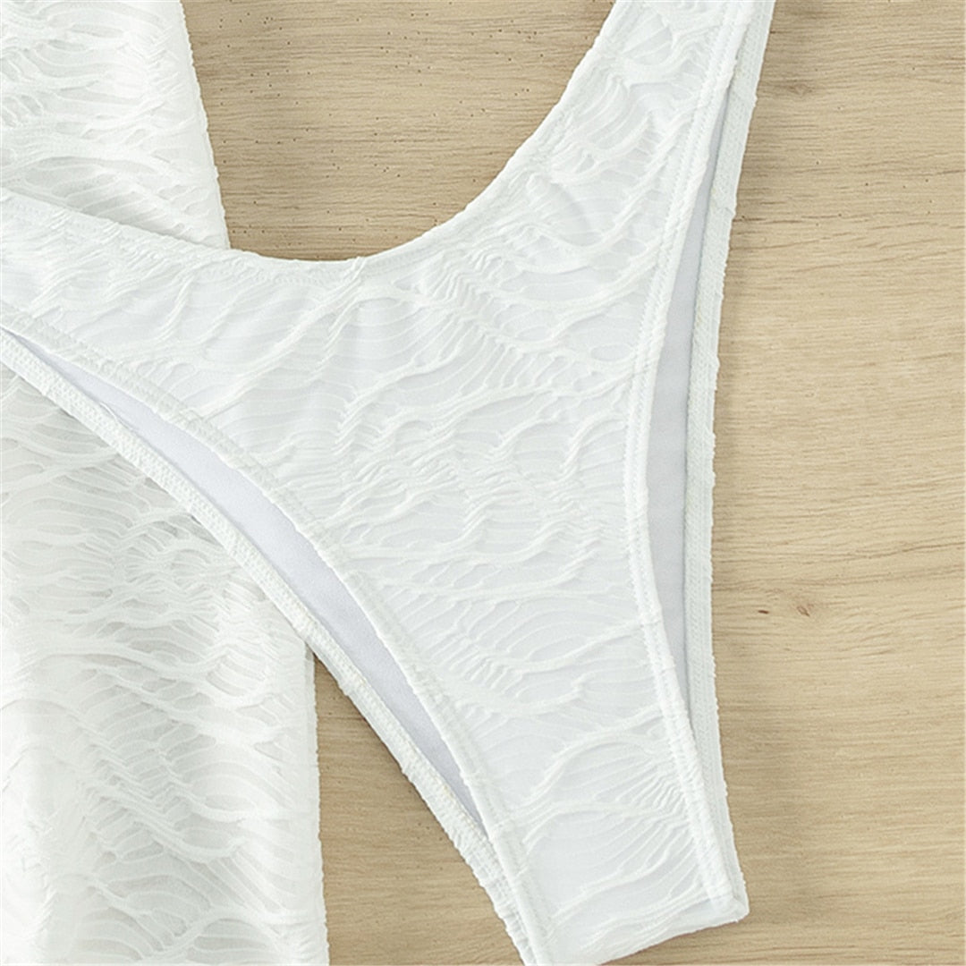 Wrinkled Bikini Set & Mesh Skirt