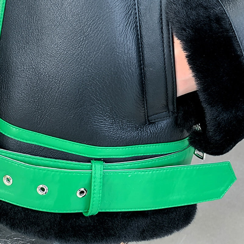 Genuine Leather Coats Real Fur Shearing Lining