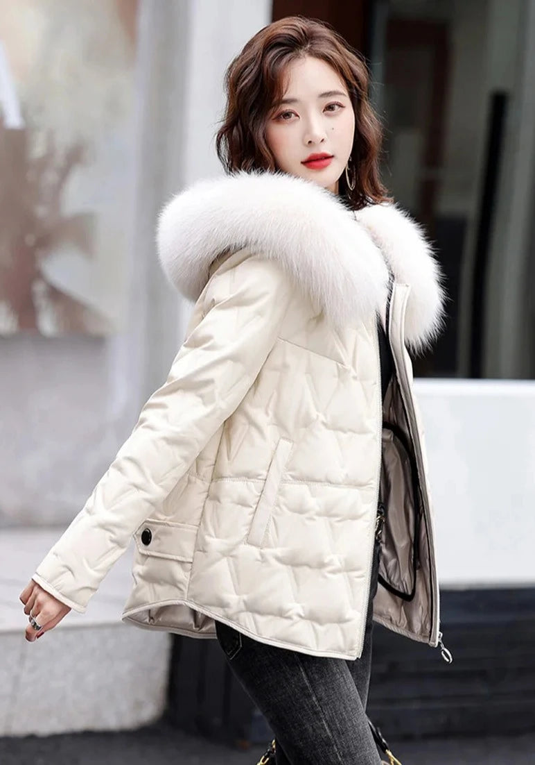 Leather Jackets Duck Down Real Fur Hood