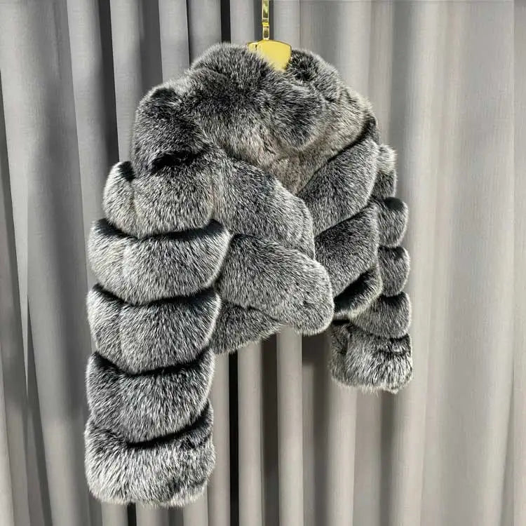 Pattern Cropped Real Fox Fur Coats