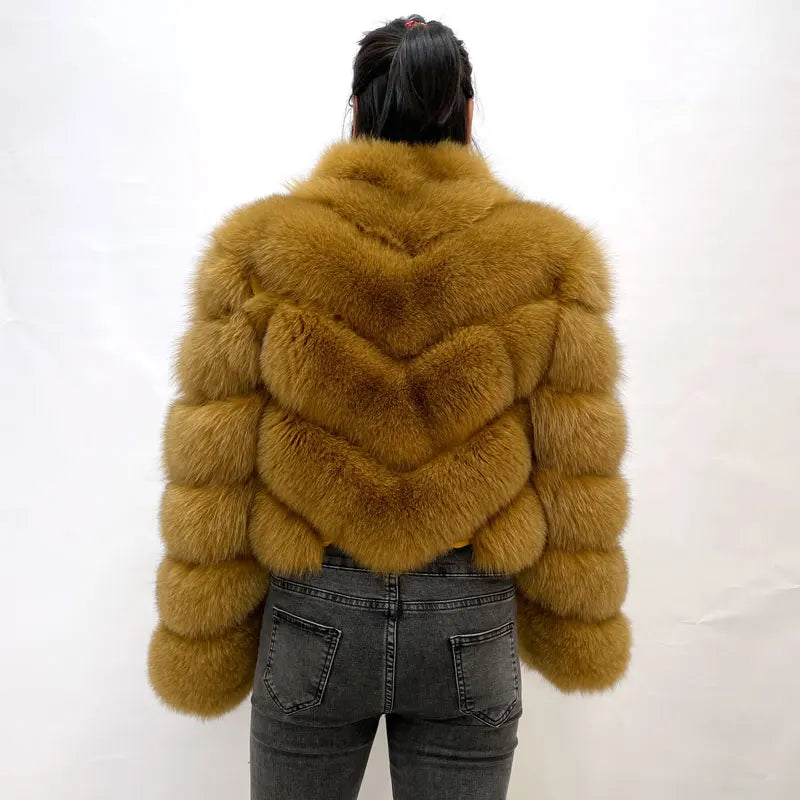Pattern Cropped Real Fox Fur Coats