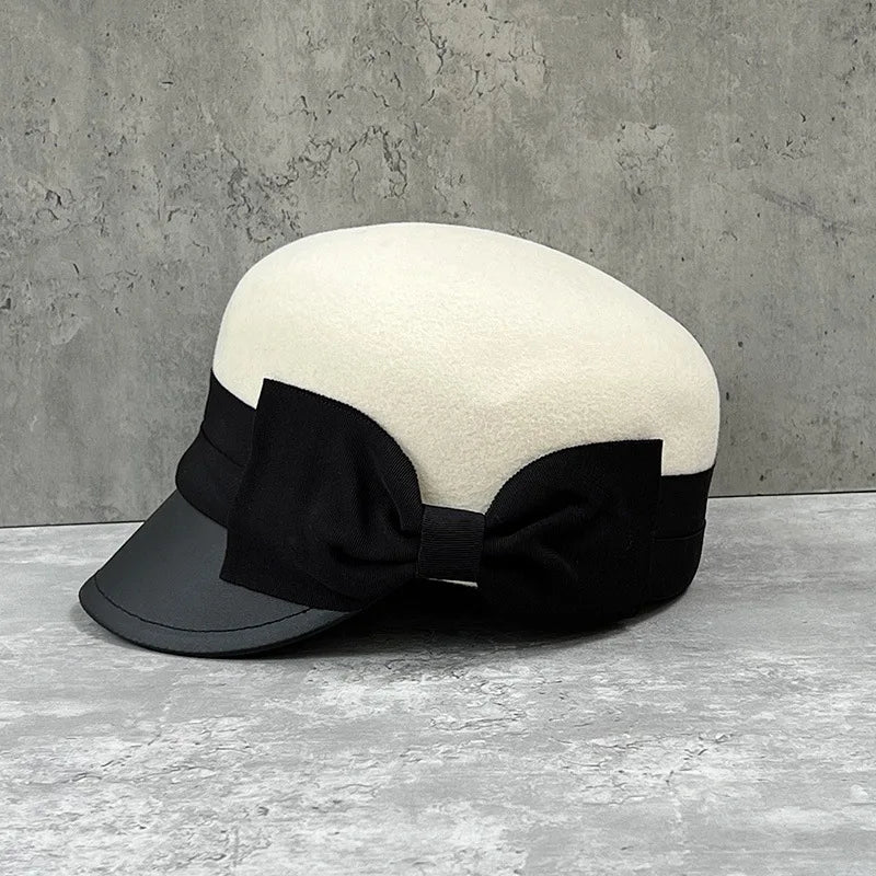Elegant Bow Wool Equestrian Hat Vintage Style