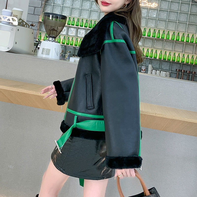 Genuine Leather Coats Real Fur Shearing Lining