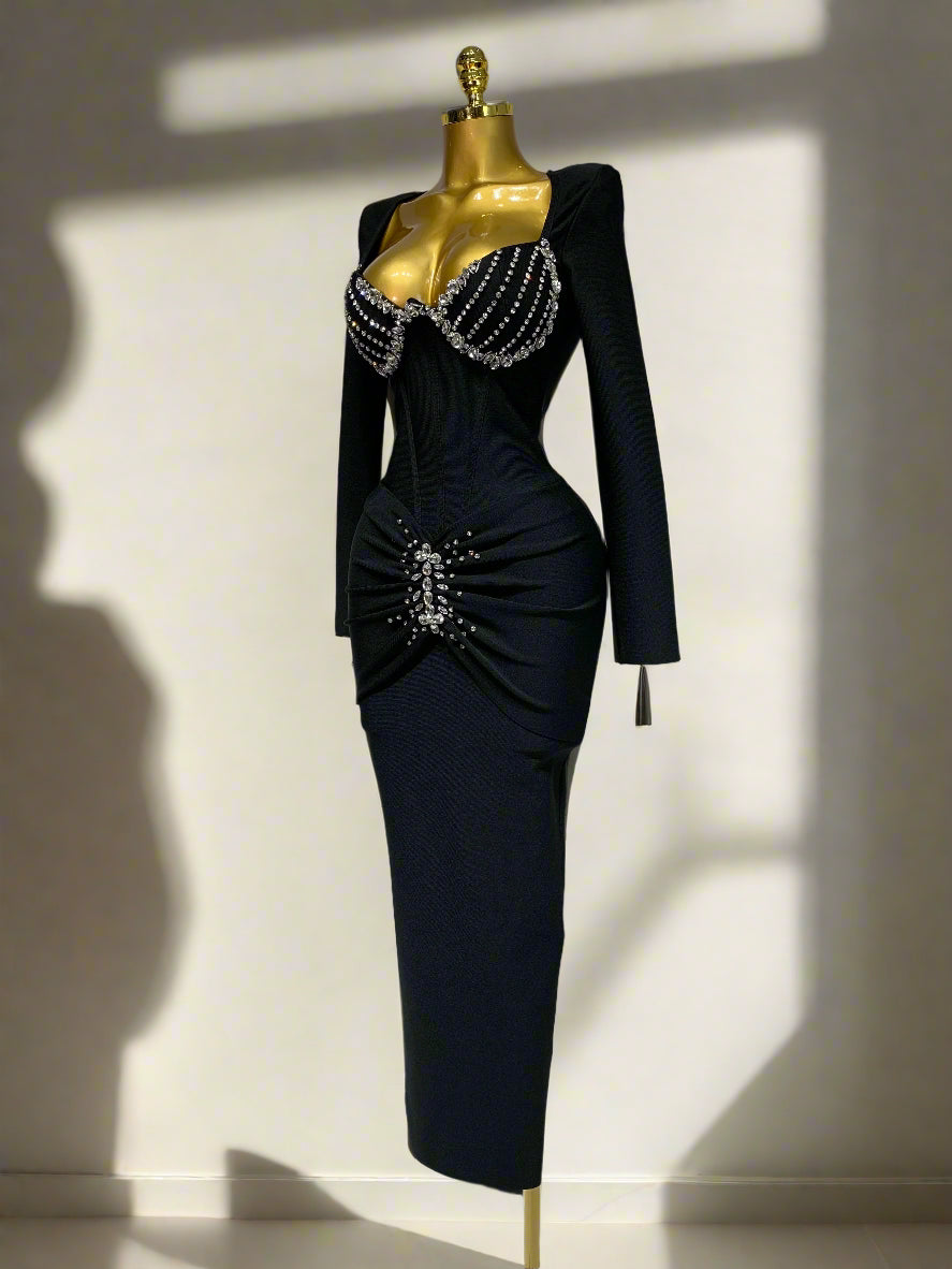 Rhinestone Chest Long Sleeve Dresses
