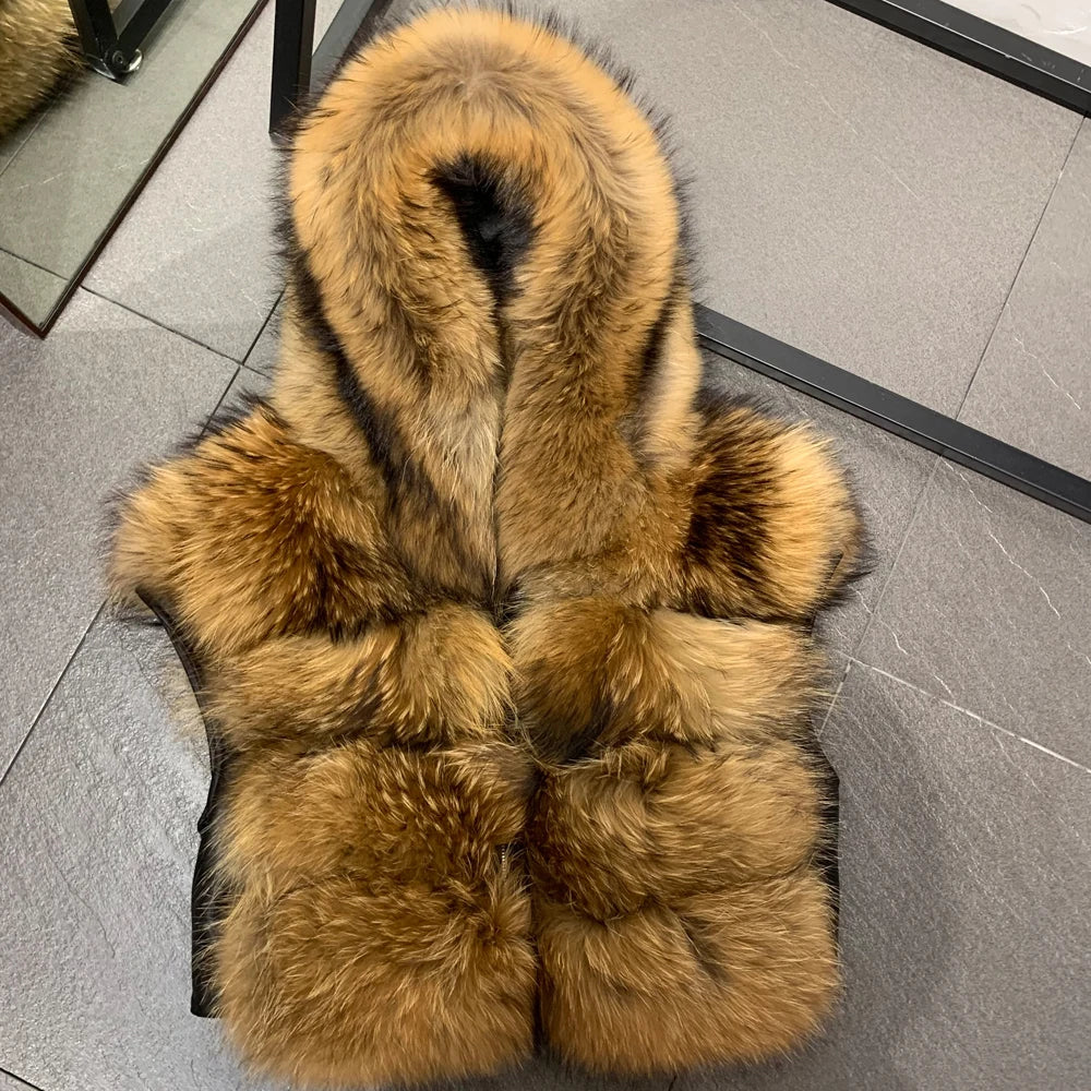 Real Fox Fur Gilet Hooded Vests
