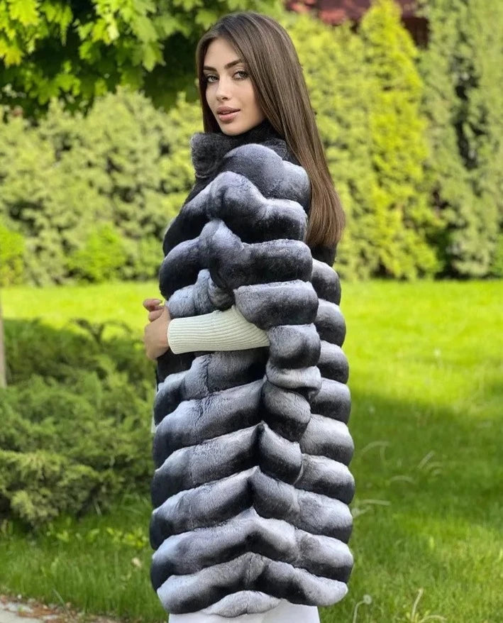 Real Fur Vest Mid-Length Chinchilla Style