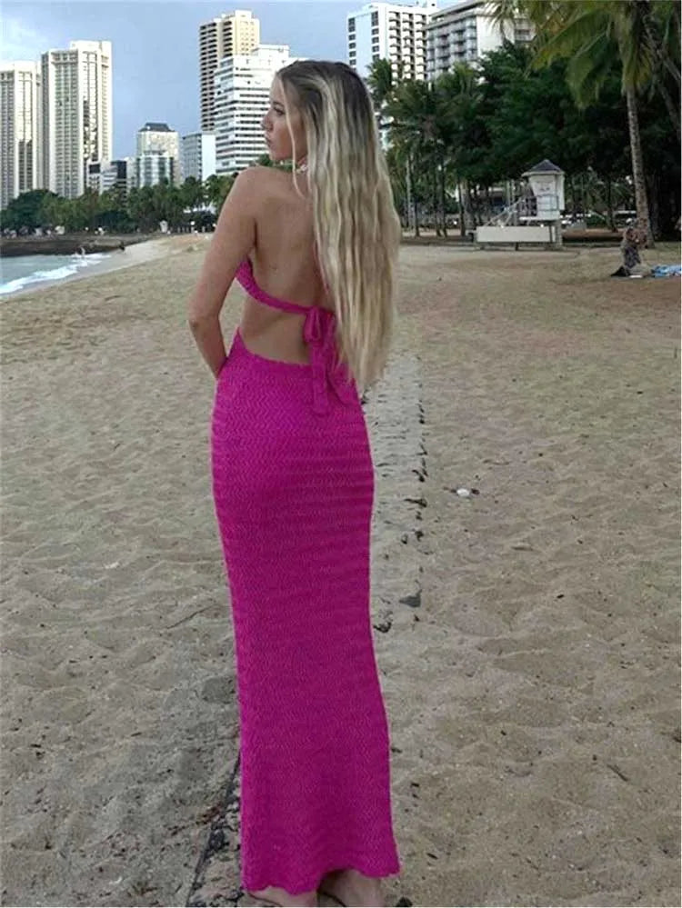 Crochet Hollow Backless Maxi Dresses